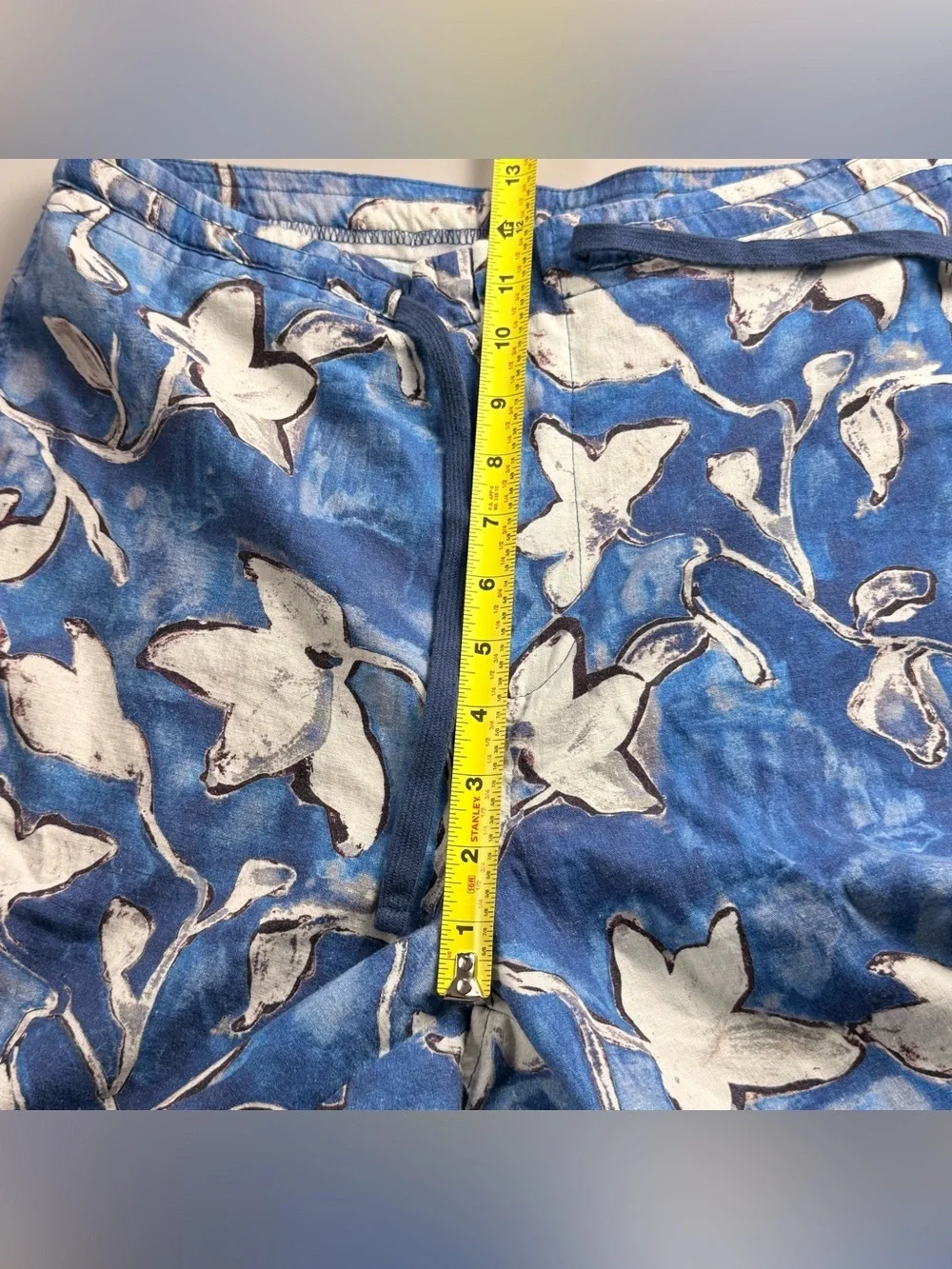 Peruvian Connection Cote D’Azur Linen Blend Wide Leg Pants Blue Floral 8